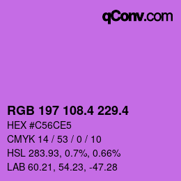 カラーコード: RGB 197 108.4 229.4 | qconv.com