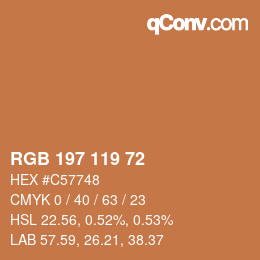 カラーコード: RGB 197 119 72 | qconv.com