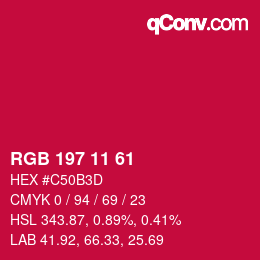 Color code: RGB 197 11 61 | qconv.com