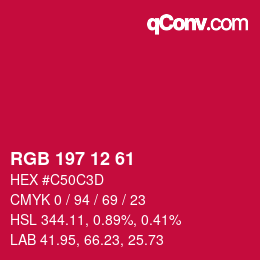 Color code: RGB 197 12 61 | qconv.com