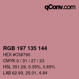 颜色代码: RGB 197 135 144 | qconv.com