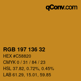 Color code: RGB 197 136 32 | qconv.com