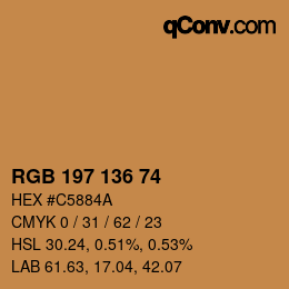 Color code: RGB 197 136 74 | qconv.com