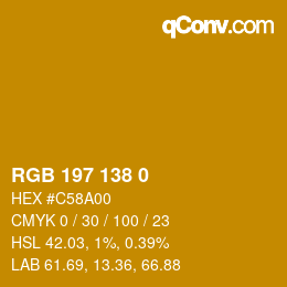 Color code: RGB 197 138 0 | qconv.com