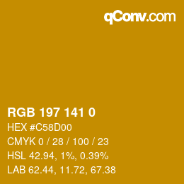 Color code: RGB 197 141 0 | qconv.com