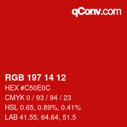 カラーコード: RGB 197 14 12 | qconv.com