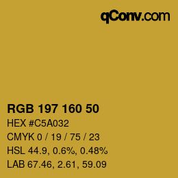 Color code: RGB 197 160 50 | qconv.com