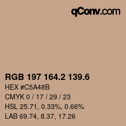 カラーコード: RGB 197 164.2 139.6 | qconv.com