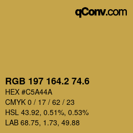 カラーコード: RGB 197 164.2 74.6 | qconv.com
