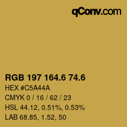 カラーコード: RGB 197 164.6 74.6 | qconv.com