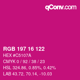 Color code: RGB 197 16 122 | qconv.com