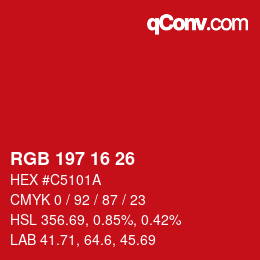 カラーコード: RGB 197 16 26 | qconv.com