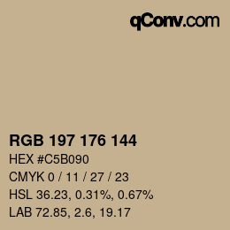 カラーコード: RGB 197 176 144 | qconv.com