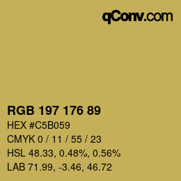 Color code: RGB 197 176 89 | qconv.com