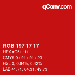 Color code: RGB 197 17 17 | qconv.com