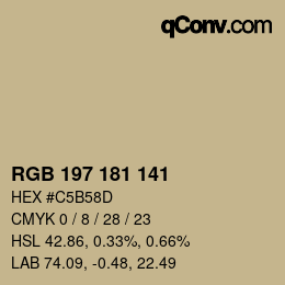 Color code: RGB 197 181 141 | qconv.com
