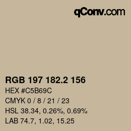 カラーコード: RGB 197 182.2 156 | qconv.com