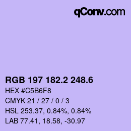 カラーコード: RGB 197 182.2 248.6 | qconv.com