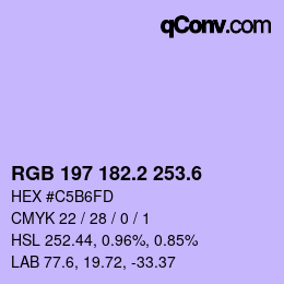 カラーコード: RGB 197 182.2 253.6 | qconv.com