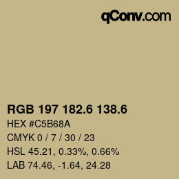 カラーコード: RGB 197 182.6 138.6 | qconv.com