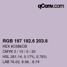カラーコード: RGB 197 182.6 203.6 | qconv.com