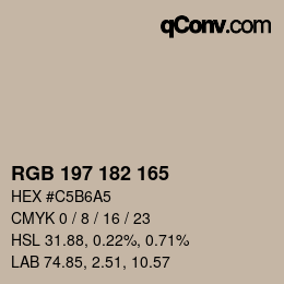 Color code: RGB 197 182 165 | qconv.com