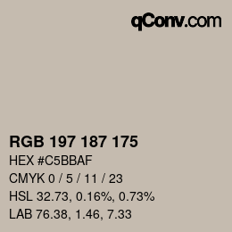 Color code: RGB 197 187 175 | qconv.com