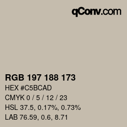 Color code: RGB 197 188 173 | qconv.com