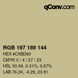 Color code: RGB 197 189 144 | qconv.com
