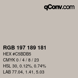 Color code: RGB 197 189 181 | qconv.com