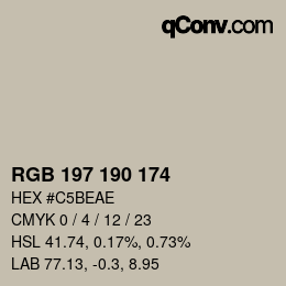 Color code: RGB 197 190 174 | qconv.com