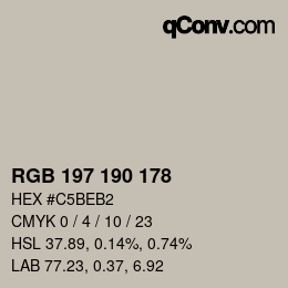 Color code: RGB 197 190 178 | qconv.com