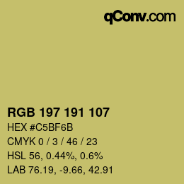 Color code: RGB 197 191 107 | qconv.com