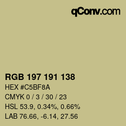 Color code: RGB 197 191 138 | qconv.com