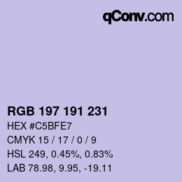 Color code: RGB 197 191 231 | qconv.com