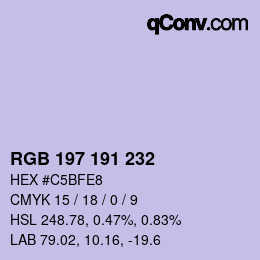Color code: RGB 197 191 232 | qconv.com