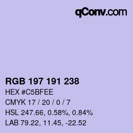 カラーコード: RGB 197 191 238 | qconv.com