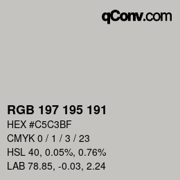 颜色代码: RGB 197 195 191 | qconv.com