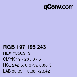 Color code: RGB 197 195 243 | qconv.com