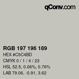 Color code: RGB 197 196 189 | qconv.com