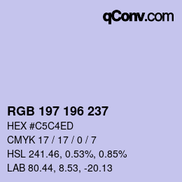 Color code: RGB 197 196 237 | qconv.com