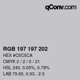 颜色代码: RGB 197 197 202 | qconv.com