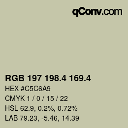 カラーコード: RGB 197 198.4 169.4 | qconv.com