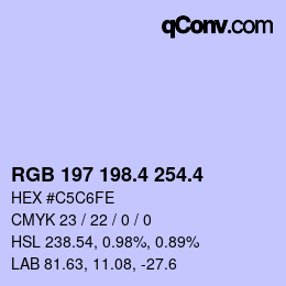 カラーコード: RGB 197 198.4 254.4 | qconv.com