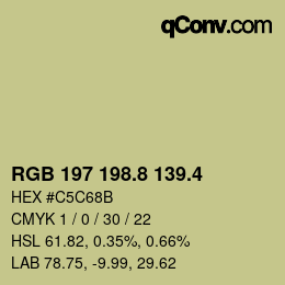 カラーコード: RGB 197 198.8 139.4 | qconv.com