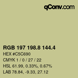 カラーコード: RGB 197 198.8 144.4 | qconv.com