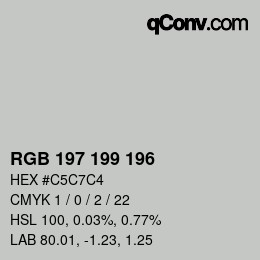 カラーコード: RGB 197 199 196 | qconv.com