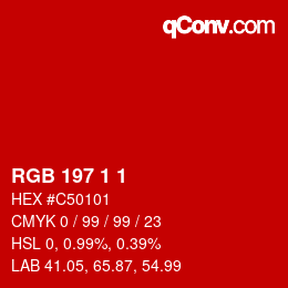 カラーコード: RGB 197 1 1 | qconv.com