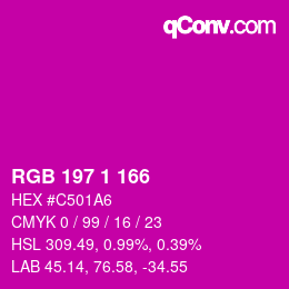 Farbcode: RGB 197 1 166 | qconv.com
