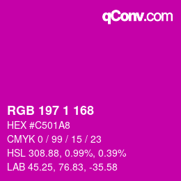 Color code: RGB 197 1 168 | qconv.com